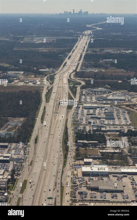 Aerial view of Interstate 45 highway going south toward Houston, Texas ...