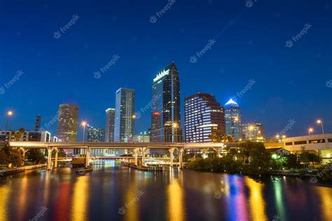 Premium Photo | Tampa skyline at night with Hillsborough river in the ...