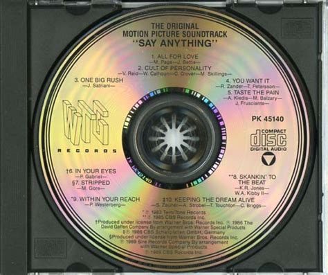 Say Anything Soundtrack (1989) - CD Sniper Reference Collection of Rare ...