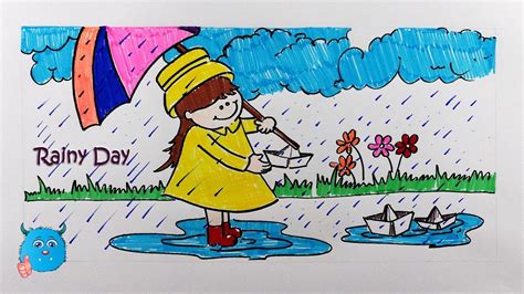 How to Draw Rainy Day Drawing for Kids - YouTube