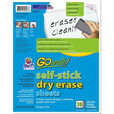 Dry Erase Sheets, Self-Adhesive, White, 8-1/2" x 11", 30 Sheets ...