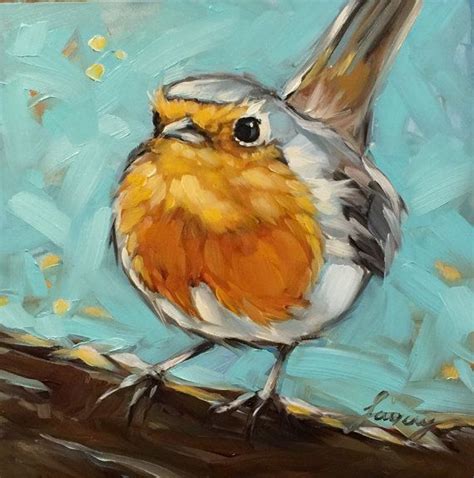 Robin painting 6x6" impressionistic original oil painting, Robin ...