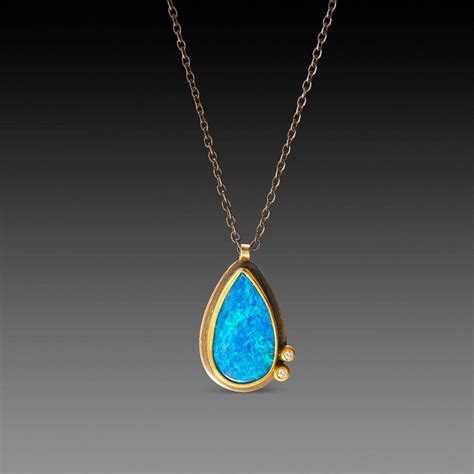 Teardrop Australian Opal Necklace with Diamond Dots – Ananda Khalsa