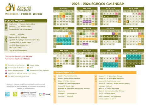 Term Dates & Holiday Breaks - Anne Hill International School