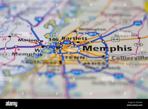 Memphis Tennessee USA and surrounding areas Shown on a road map or ...