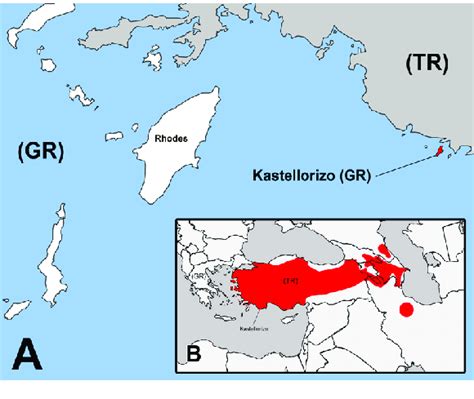 (A) Map showing the location of Kastellorizo Island, Greece. (B) Map ...