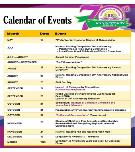 Calendar of Events - Jamaica Library Service