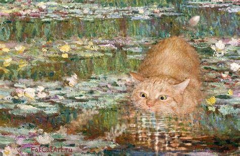 A Cat Bathing under the Bridge over a Pond of Water Lilies by Claude ...