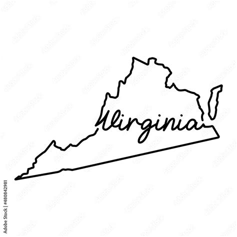 Virginia US state outline map with the handwritten state name. Continuous line drawing of ...