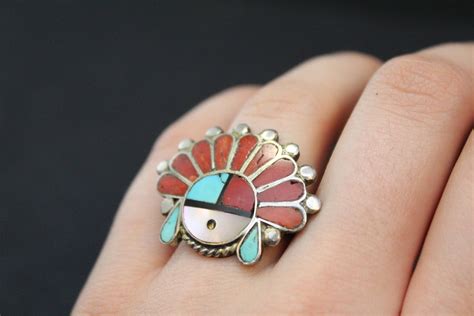 Sterling Silver Native American Zuni Sun God Ring, Sterling Zuni Ring, Zuni Inlay Ring, Sterling ...