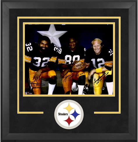 Terry Bradshaw, Lynn Swann, Franco Harris Pittsburgh Steelers Deluxe Framed Autographed 16'' x ...