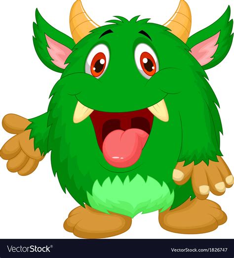 Cute green monster cartoon Royalty Free Vector Image