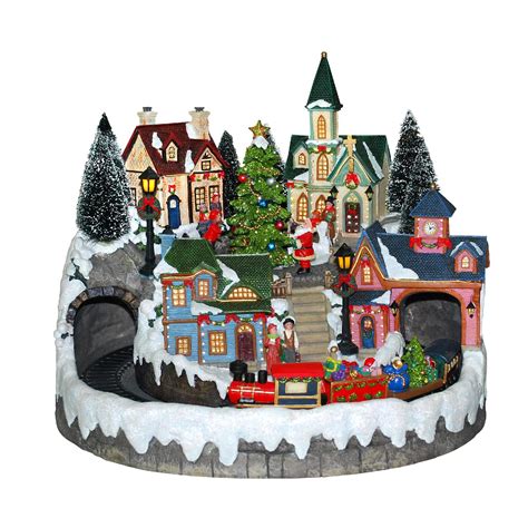 Animated Light-Up Christmas Village Scene - Houses with Moving Train