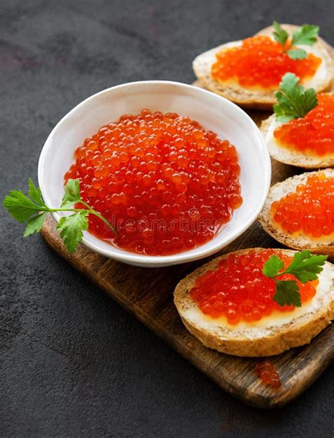 Sandwiches with red caviar stock image. Image of delicious - 148032357