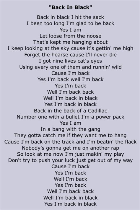 Back In Black Lyrics