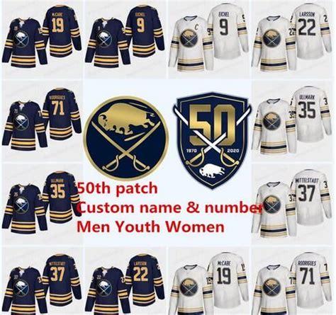 2021 Buffalo Sabres Gold 50th Anniversary Patch Jersey Jack Eichel ...