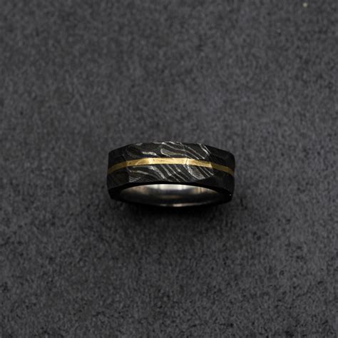 Men's Obsidian Damascus Wedding Band, Damascus Steel Band Ring for Him, Custom Gun Metal Wedding ...