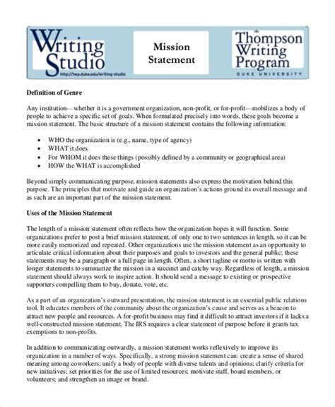 Mission Statement Templates | 11+ Free Word, Excel & PDF Formats ...