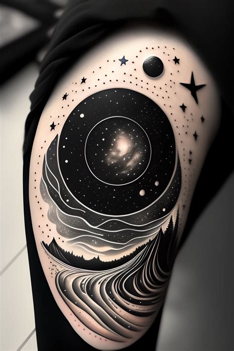 Lexica - Show me a space and time tattoo on forearm in black and white