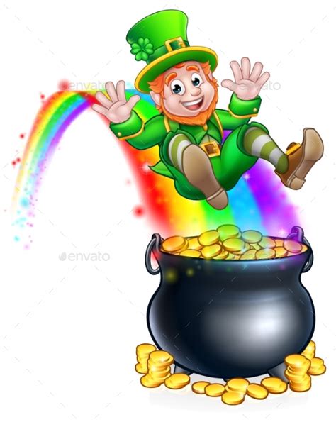 St Patricks Day Leprechaun Rainbow Pot of Gold by Krisdog | GraphicRiver