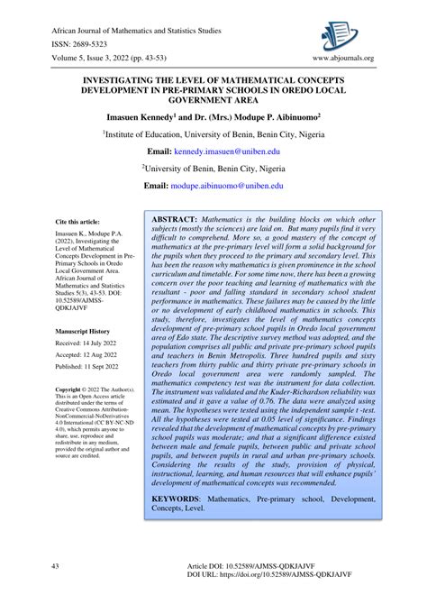 (PDF) Investigating the Level of Mathematical Concepts Development in ...