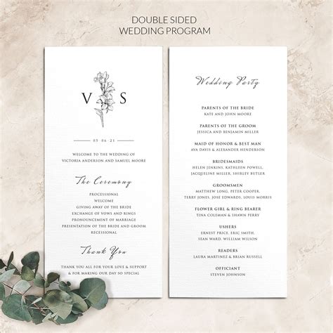 Wedding Program Template, Printable Wedding Program, Simple Wedding Program, Editable Ceremony ...