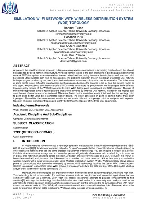 (PDF) SIMULATION Wi-Fi NETWORK WITH WIRELESS DISTRIBUTION SYSTEM (WDS ...