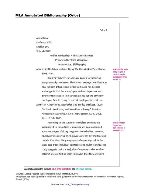 Sample Annotated Bibliography in MLA Style - download Thesis Writing ...