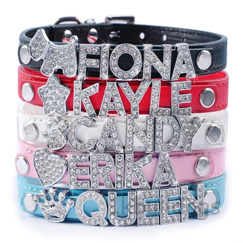 Personalized Bling Rhinestone PU Leather Pet Dog Collars with Free Name Charm | eBay