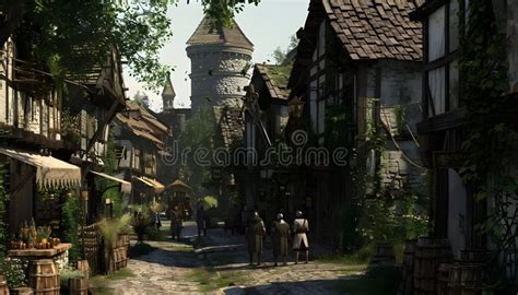 A medieval street scene stock illustration. Illustration of medeval ...