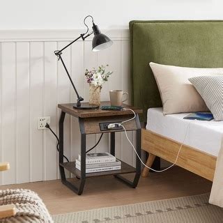 2 Layers Nightstand Set of 2 Bedside End Table USB Port Charge Sockets ...