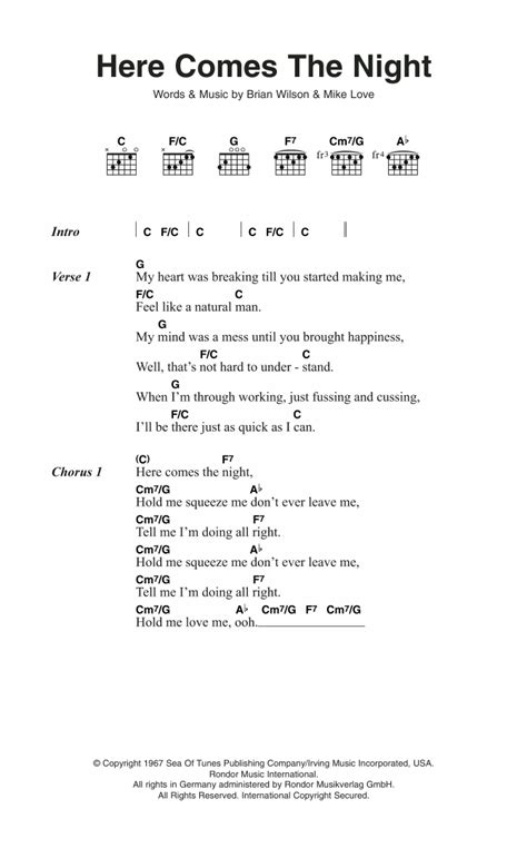 Here Comes The Night by The Beach Boys - Guitar Chords/Lyrics - Guitar ...