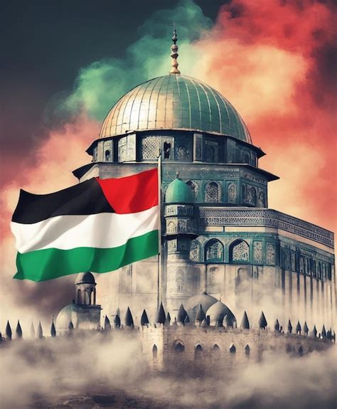 Premium Photo | Palestinian Freedom flag mosque al aqsa in smoke neon background generated by AI