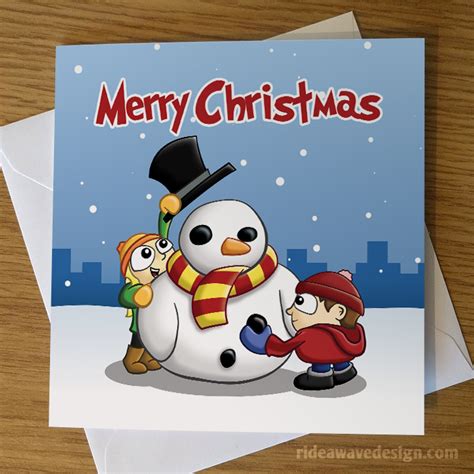 Snowman Christmas Card | Cartoon Greeting Cards - Ride a Wave Design