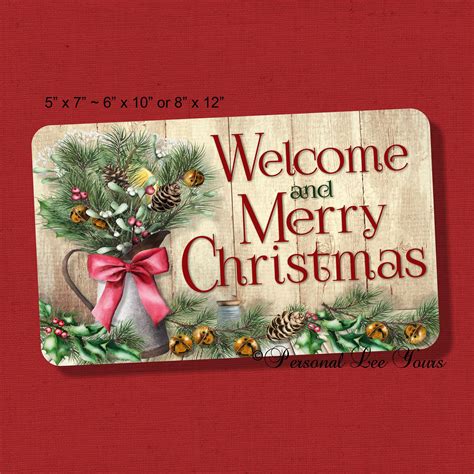 Metal Wreath Sign * Welcome and Merry Christmas * 3 Sizes * Adhesive Mounts Included by ...