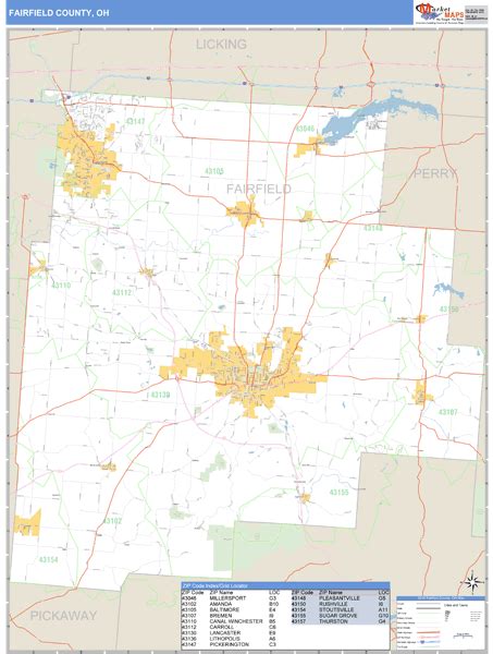 Fairfield County, Ohio Zip Code Wall Map | Maps.com.com