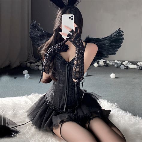 Yomorio Sexy Devil Corset Costume Anime Dark Angel Costume Black Sweet – YOMORIO