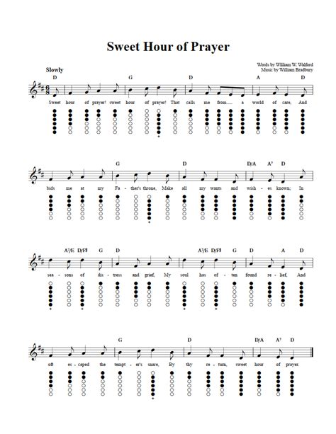 Sweet Hour of Prayer: Sheet Music and Tab for Tin Whistle with Lyrics