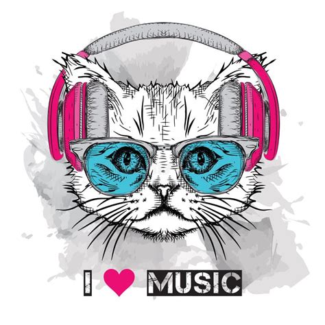 Cat headphones stock vector. Illustration of cute, drawing - 116265377