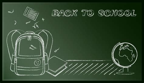 back to school, web banner with backpack and globe drawn in chalk on a blackboard. September 1 ...