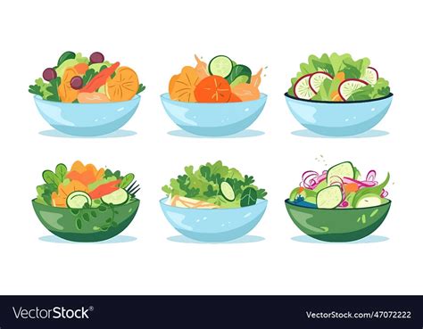 Set of salad bowl Royalty Free Vector Image - VectorStock