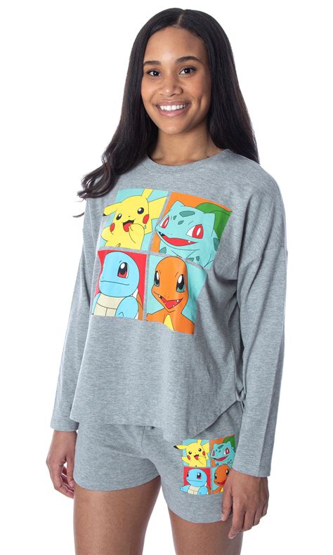 Pokemon Women's Starter Squares 2 Piece Loungewear Pajama Set LS Shirt ...