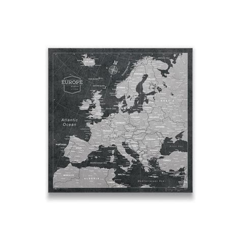 Europe Travel Map Pin Board with Push Pins: Modern Slate