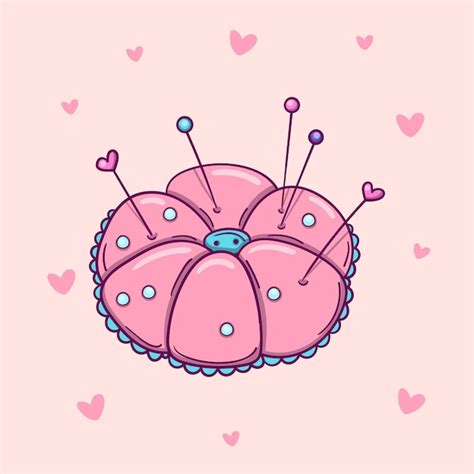 Premium Vector | Hand drawn pink pincushion with pins and needles on ...