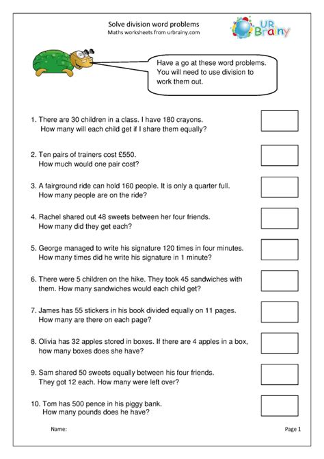 Solve division problems - Division in Year 4 (age 8-9) by URBrainy.com