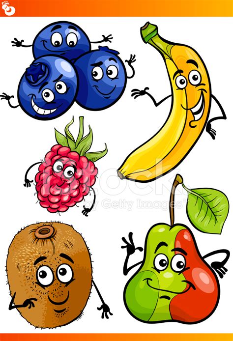 Funny Fruits Cartoon Illustration Set Stock Photo | Royalty-Free | FreeImages