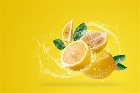 Images Lemons Water splash Food Colored background