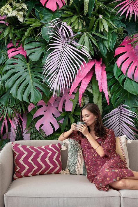 Tropical Leaf Wallpaper Peel and Stick Pink Leaf Exotic Wall - Etsy