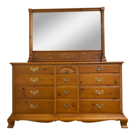 Drexel Heritage Chippendale Cherry Wood Dresser & Mirror | Chairish