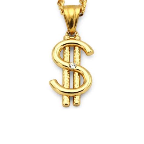 Dollar Sign Charm Necklace Stainless Steel Bling CZ | Charm necklace ...